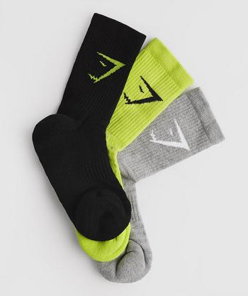 Calcetines Gymshark Crew 3pk Accessories Negras Gris Claro Verde | CO 4138JPQ